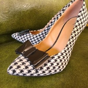 houndstooth black and white bow heels